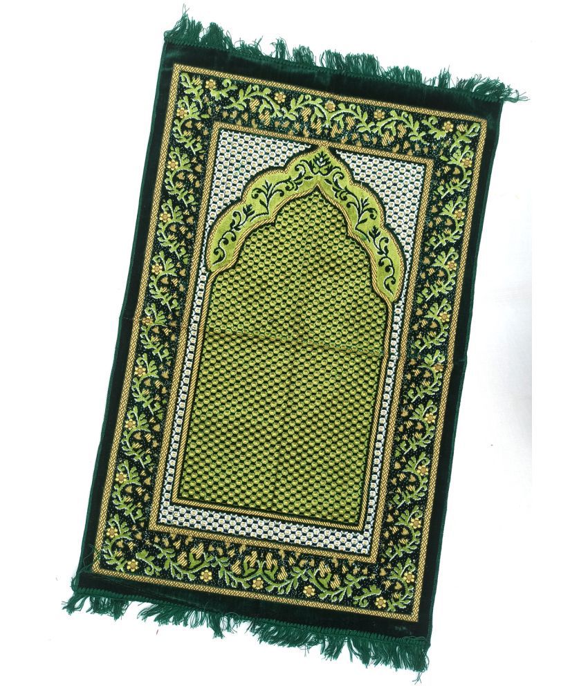    			ALRAZA LOOMS Green Single Anti-skid Velvet Prayer Mat ( 110 X 70 cm )