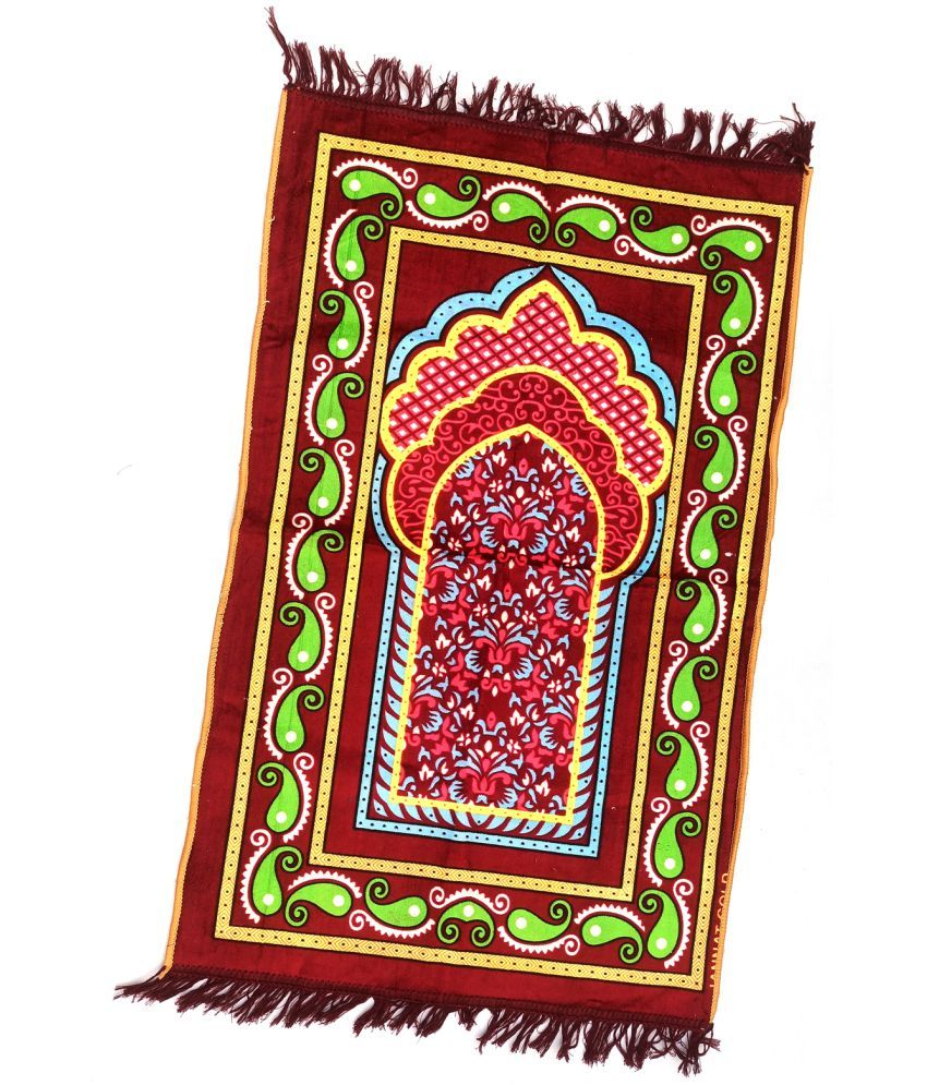     			ALRAZA LOOMS Maroon Single Anti-skid Velvet Prayer Mat ( 110 X 70 cm )