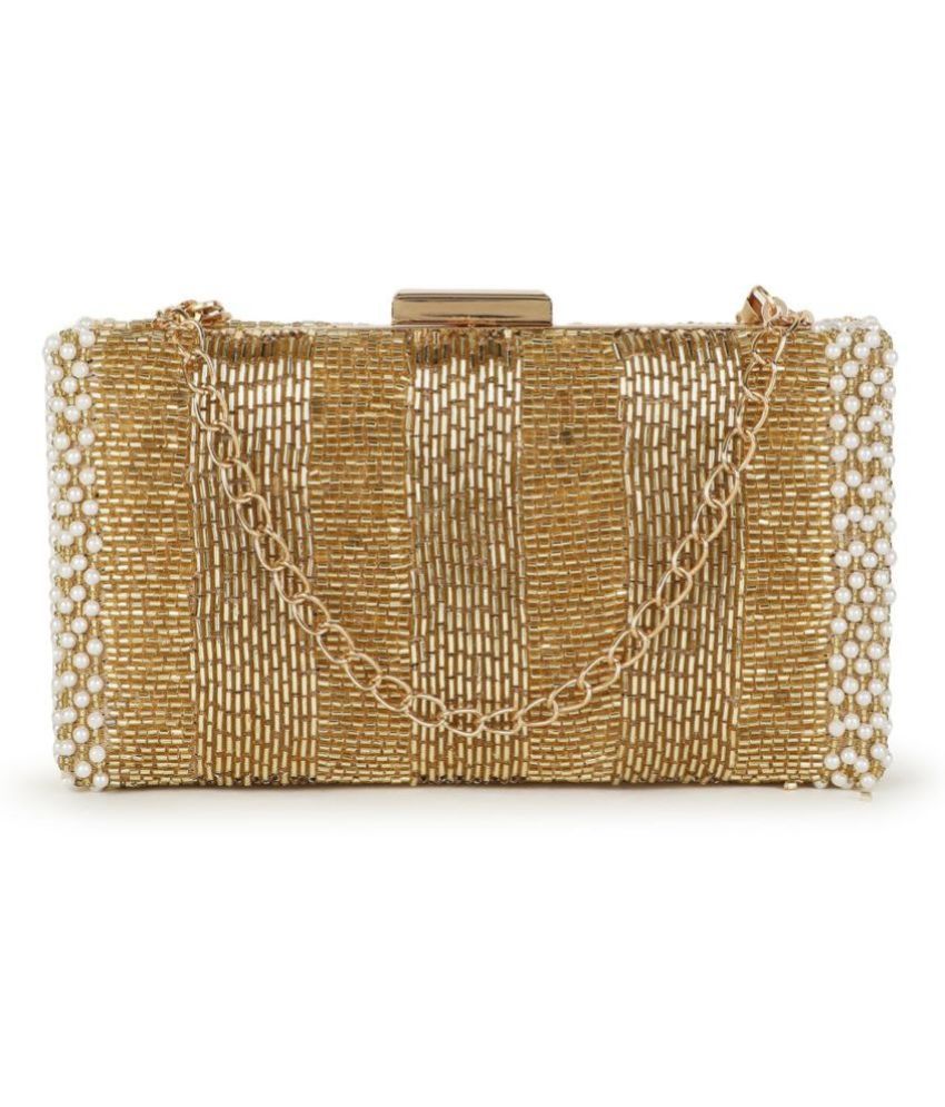     			Anekaant - Gold Fabric Box Clutch