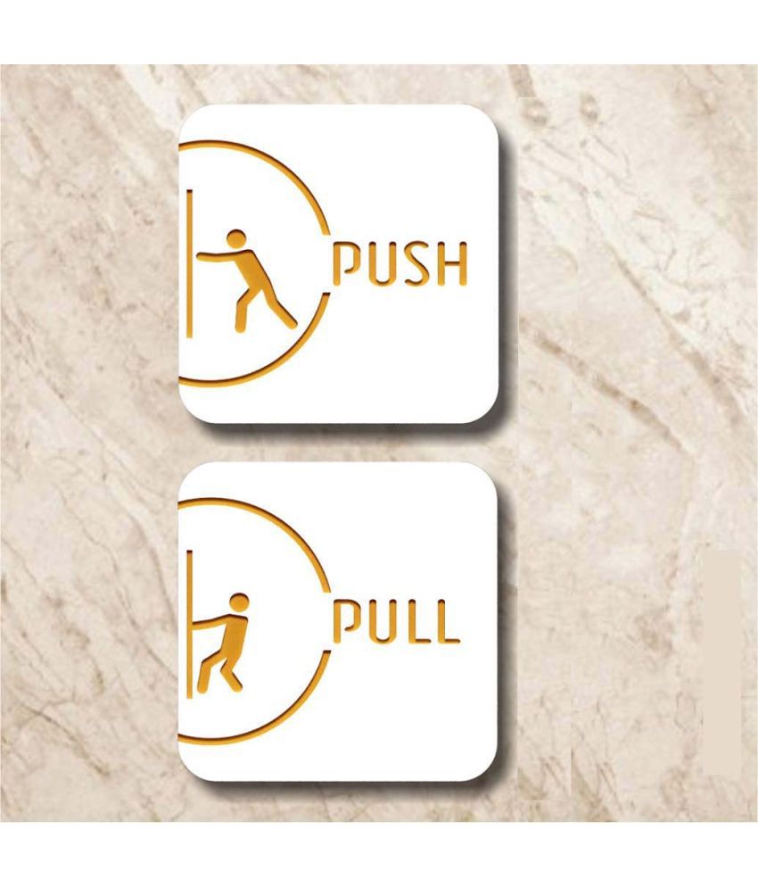     			Asmi Collection White & Gold Self Adhesive Acrylic Pull Push Sign Wall Sticker ( 12 x 12 cms )