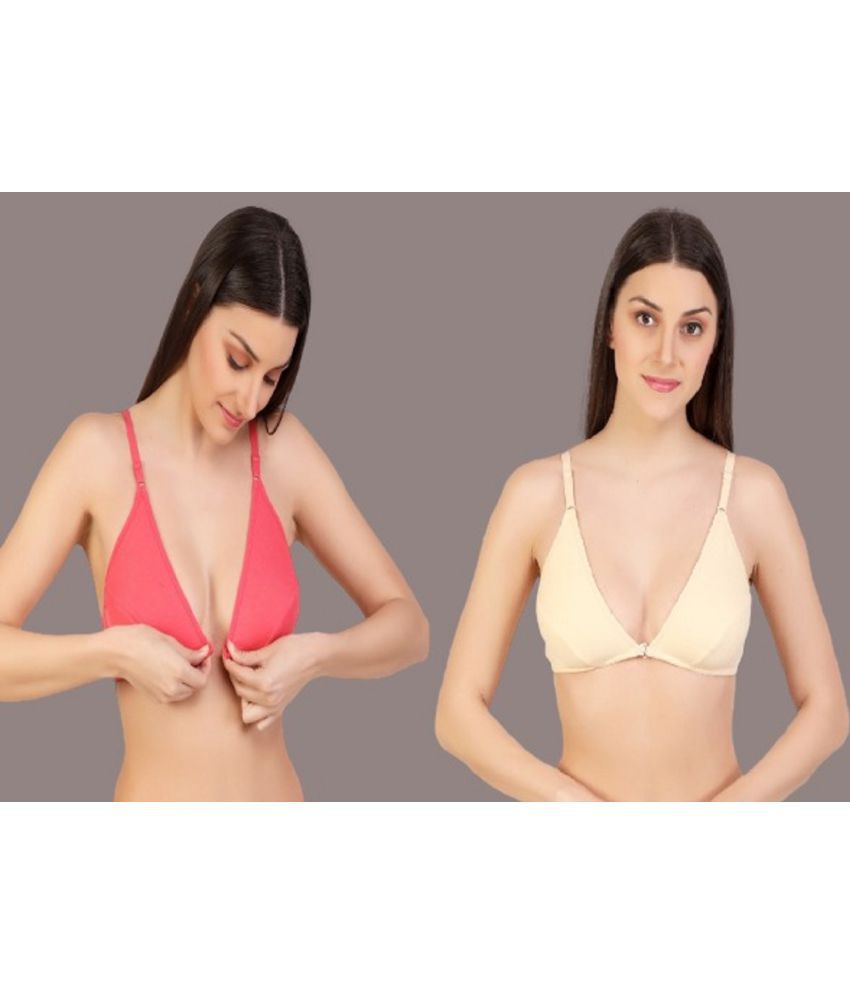     			Desiprime - Multicolor Cotton Non Padded Women's Plunge Bra ( Pack of 2 )