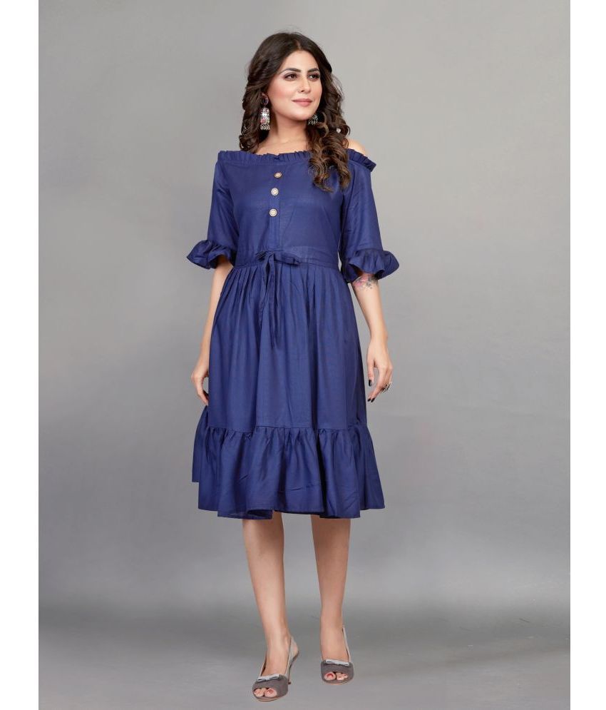     			JULEE - Navy Blue Rayon Women's Fit & Flare Dress ( Pack of 1 )