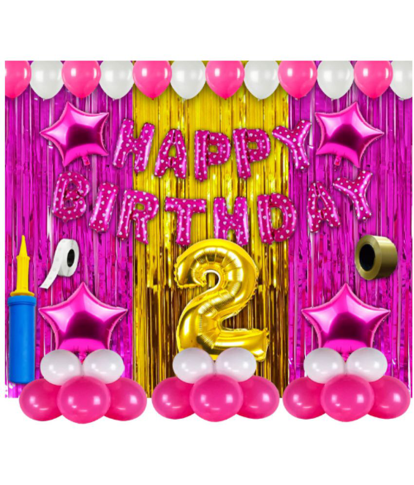     			Jolly Party  2nd Birthday Decoration Items For Girls -63 pcs Pink & Gold Decoration - 2nd Birthday Party Decorations,Birthday Decorations kit