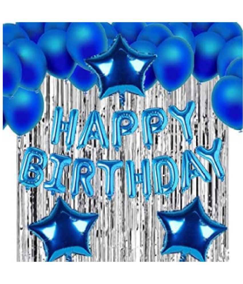     			Jolly Party   happy birthday party theme decoration kit/combo 48 pcs, helium/air metallic balloons, happy birthday foil banner, curtain, star foil balloon