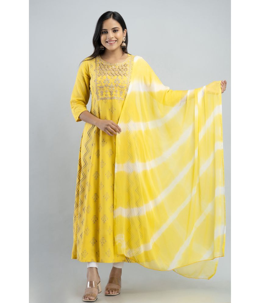     			MAUKA - Yellow Flared Chiffon Women's Stitched Ethnic Gown ( Pack of 1 )