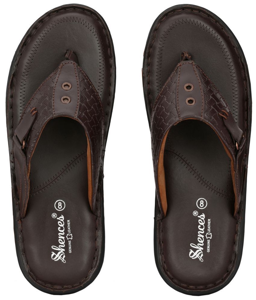     			SHENCES - Brown Men's Leather Slipper