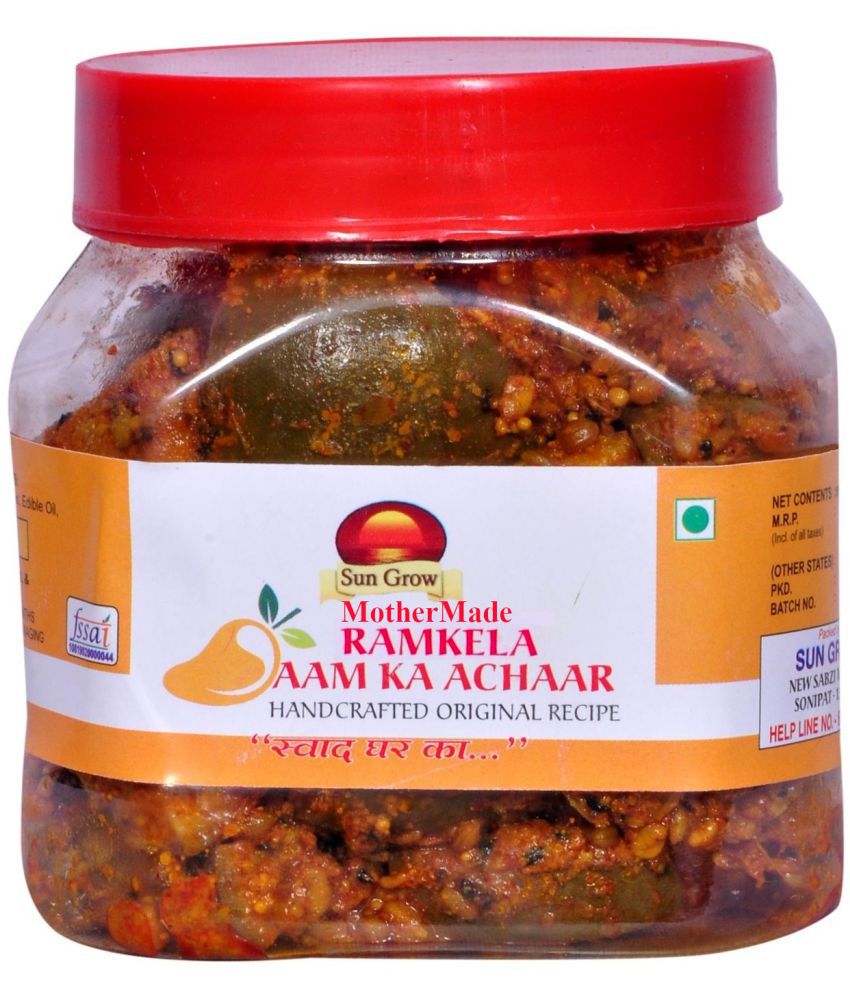     			Sun Grow MotherMade khada Masala Se Bana Organic Ramkela Rajasthani Mango Pickle Masaledar Raw Mango(Kairi) Pickle 500 g