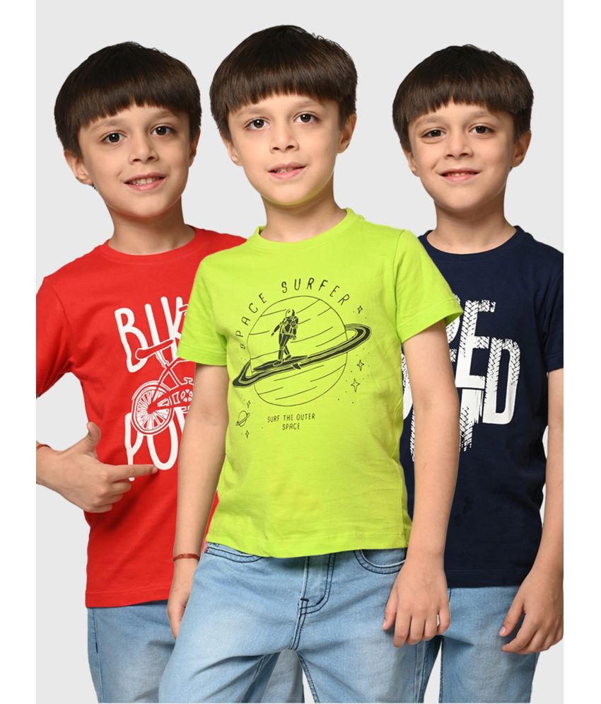 UrbanMark Junior Boys 100% Cotton Multi Color Chest Printed Half Sleeves T Shirt (Pack of 3)