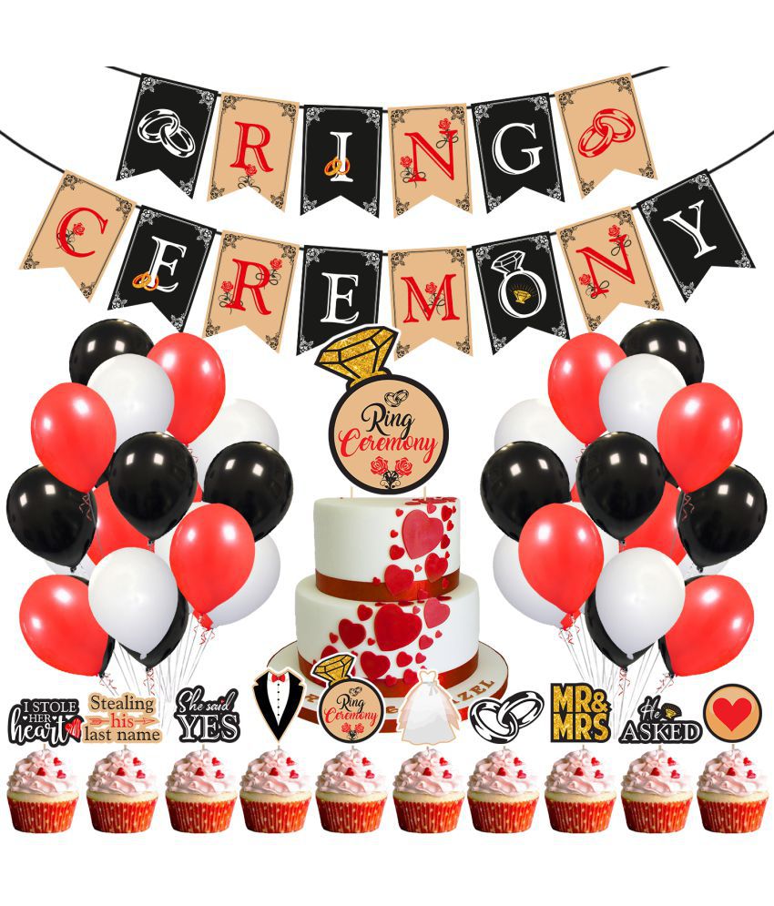     			Zyozi 37 Pcs Ring Ceremony Decoration kit Bridal Shower Decorations for Wedding Engagement Theme Party Decorations Included Banner, Cake Topper,CupCake Topper and Balloon