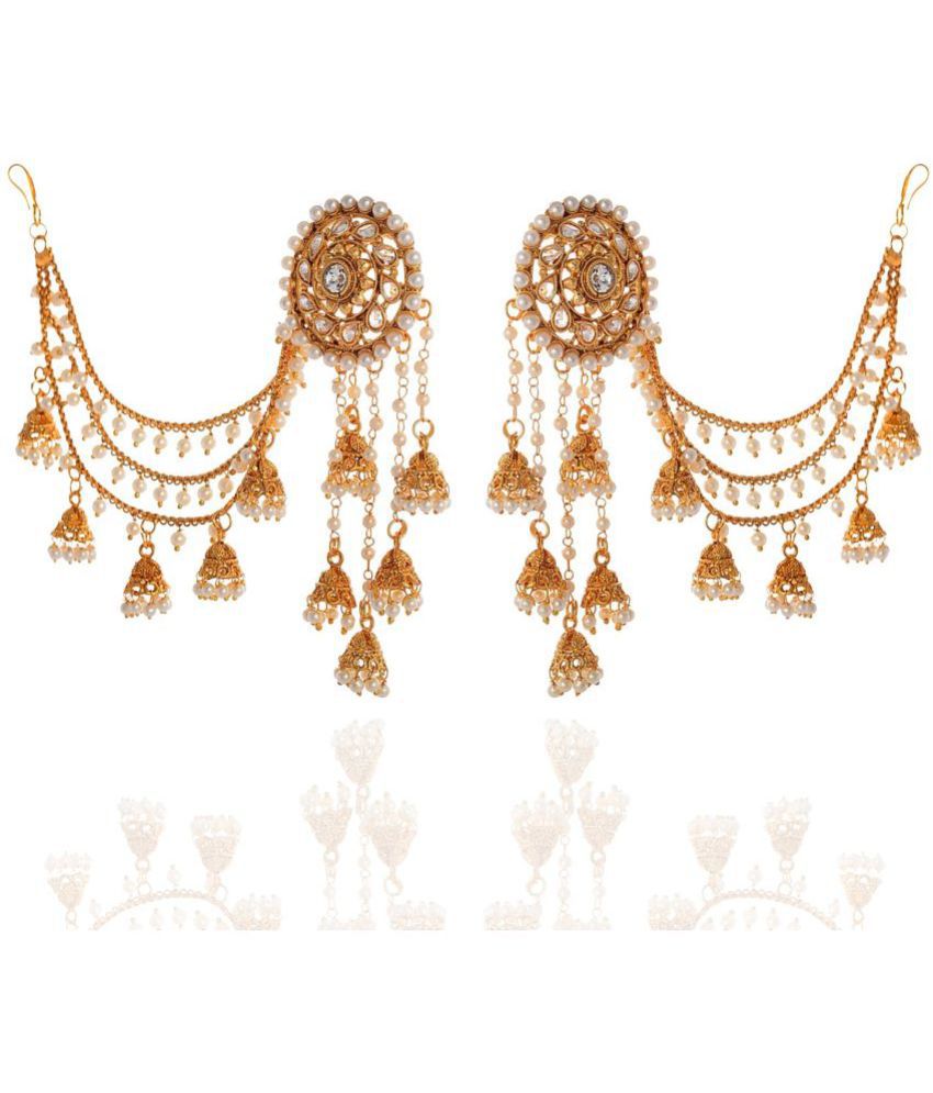     			aadiyatri - Golden Ear Chain Earrings ( Pack of 1 )