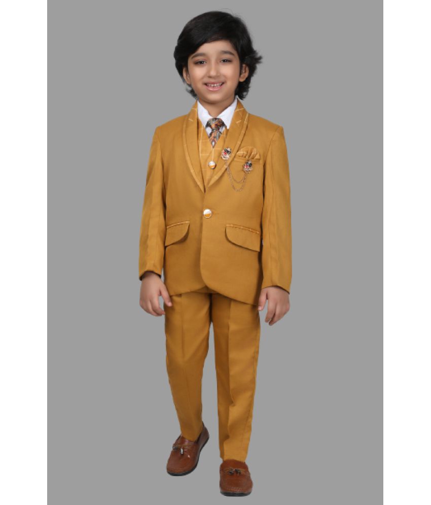     			DKGF Fashion - Yellow Polyester Boys 3 Piece Suit ( Pack of 1 )
