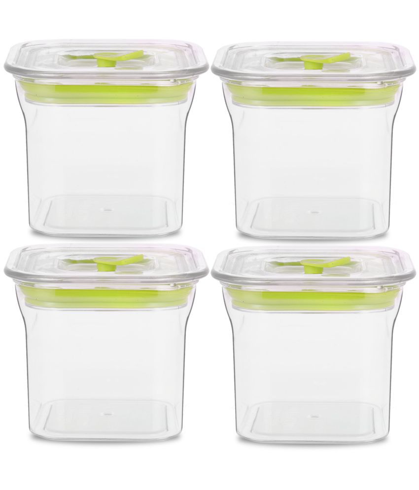     			HomePro Fabio Airtight Transparent storage Plastic container pack of 4, Square, 600ml, Green