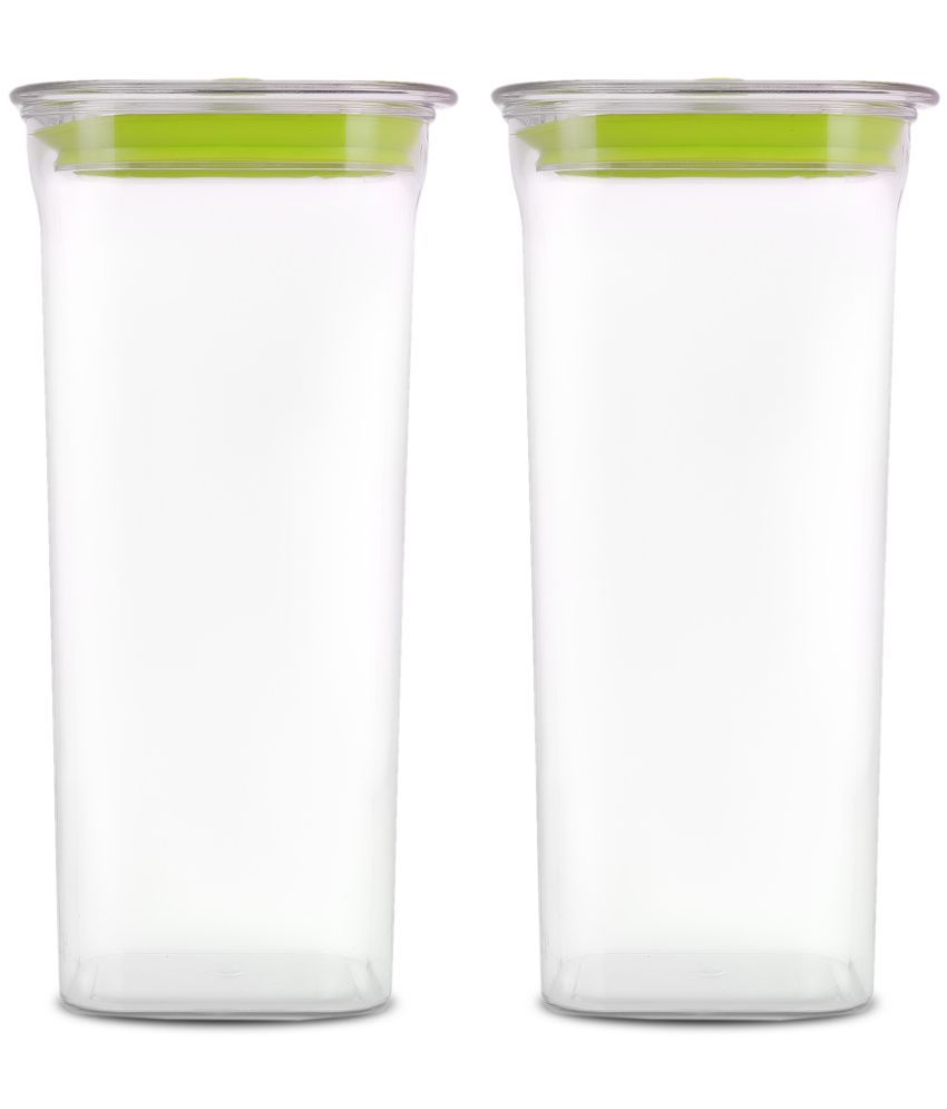     			HomePro Fabio Airtight Transparent storage Plastic container pack of 2, Square, 1500ml, Green
