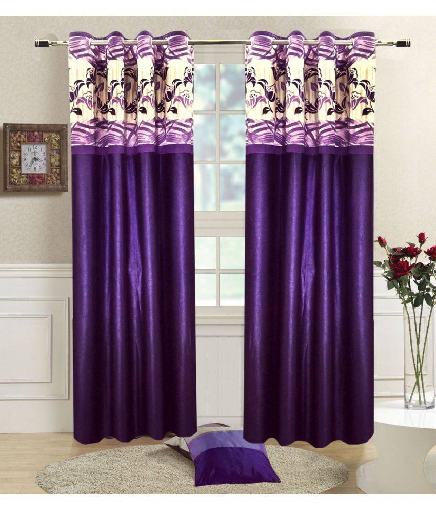     			Homefab India Floral Blackout Eyelet Door Curtain 7ft (Pack of 2) - Purple