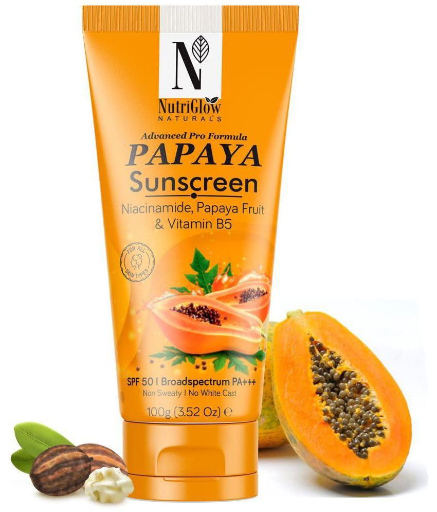     			NutriGlow Natural's Papaya Sunscreen Advance Pro formula, SPF 50 PA+++, No white Cast No Sweat 100g