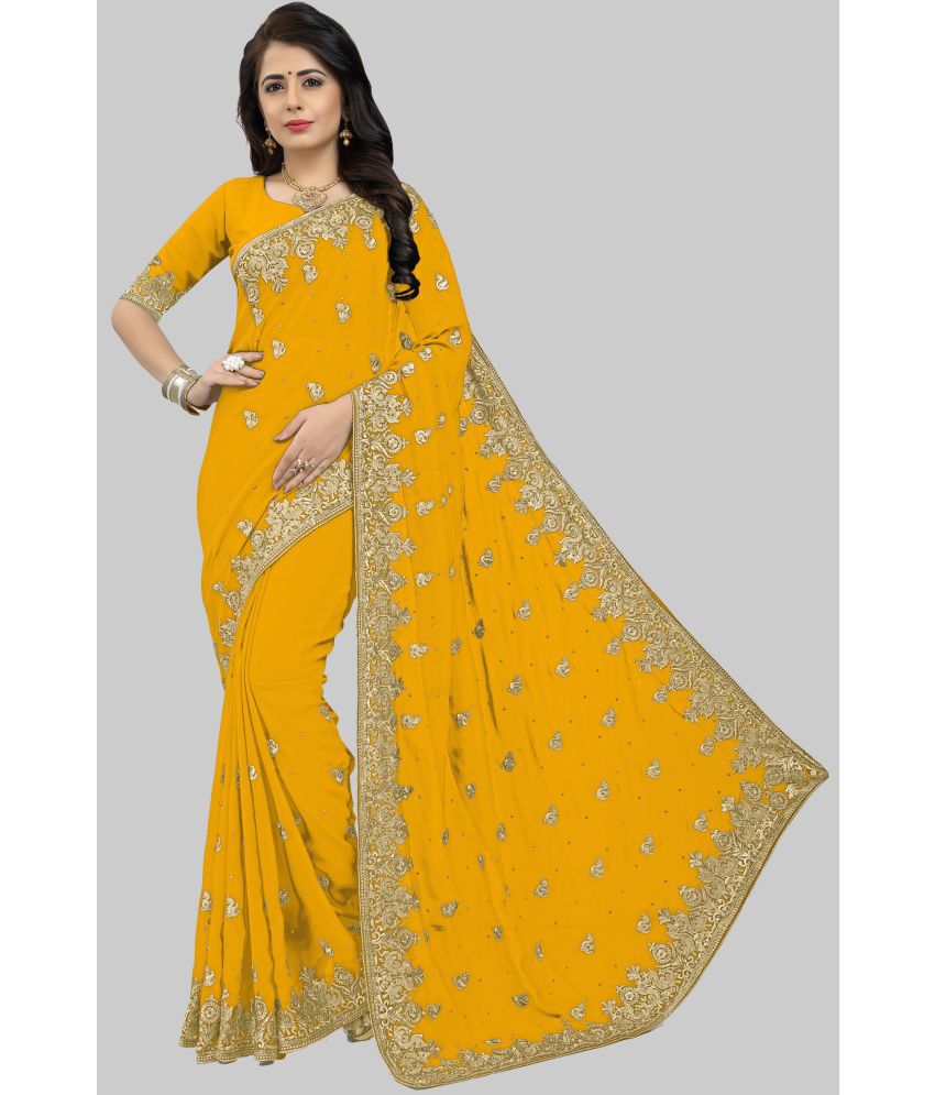     			Om Shantam Sarees - Yellow Georgette Saree With Blouse Piece ( Pack of 1 )