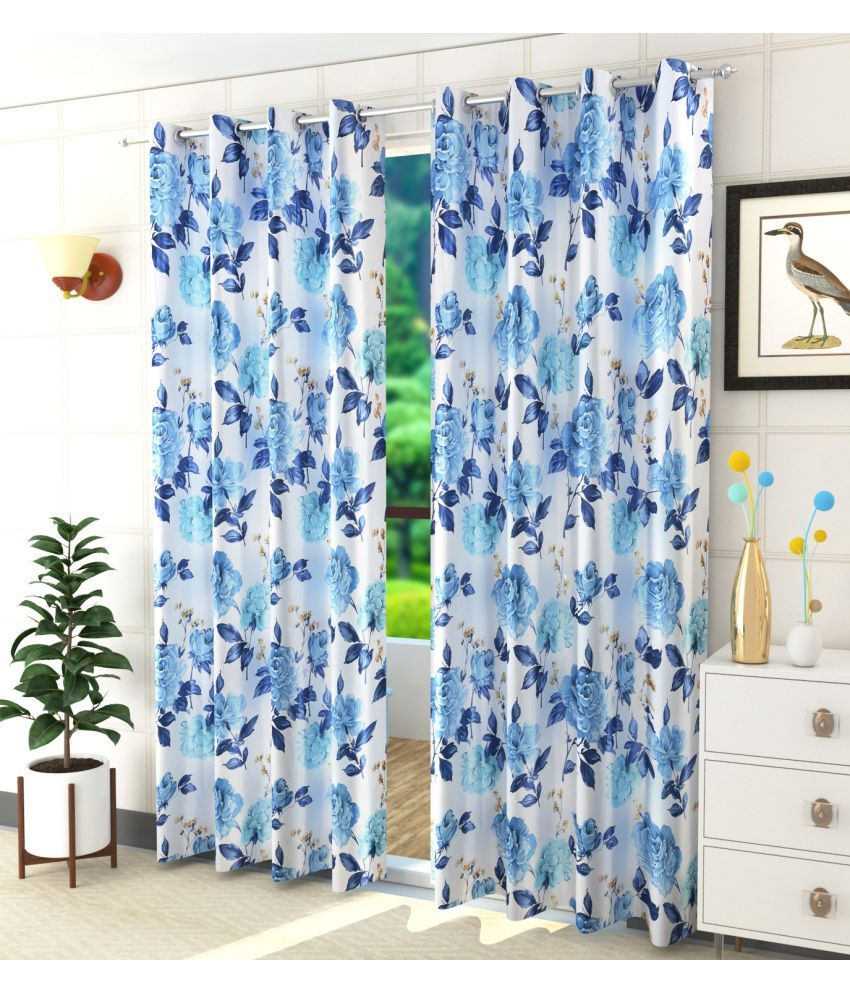     			Homefab India Floral Blackout Eyelet Window Curtain 5ft (Pack of 2) - Blue