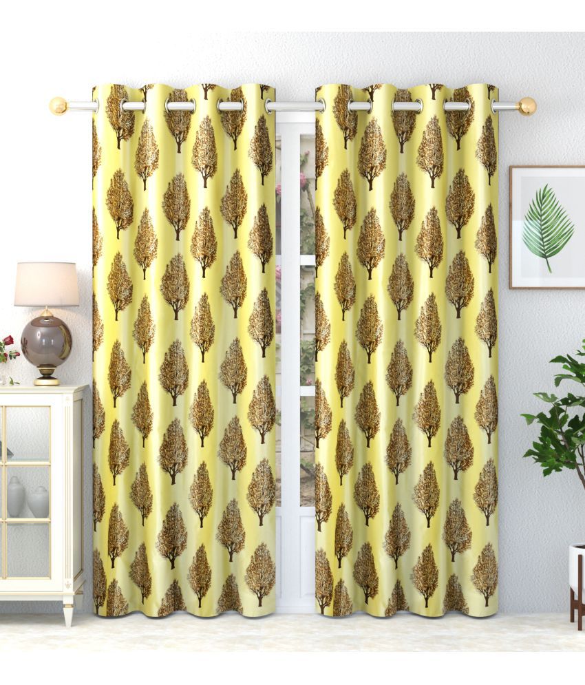     			Homefab India Printed Blackout Eyelet Window Curtain 5ft (Pack of 2) - Yellow