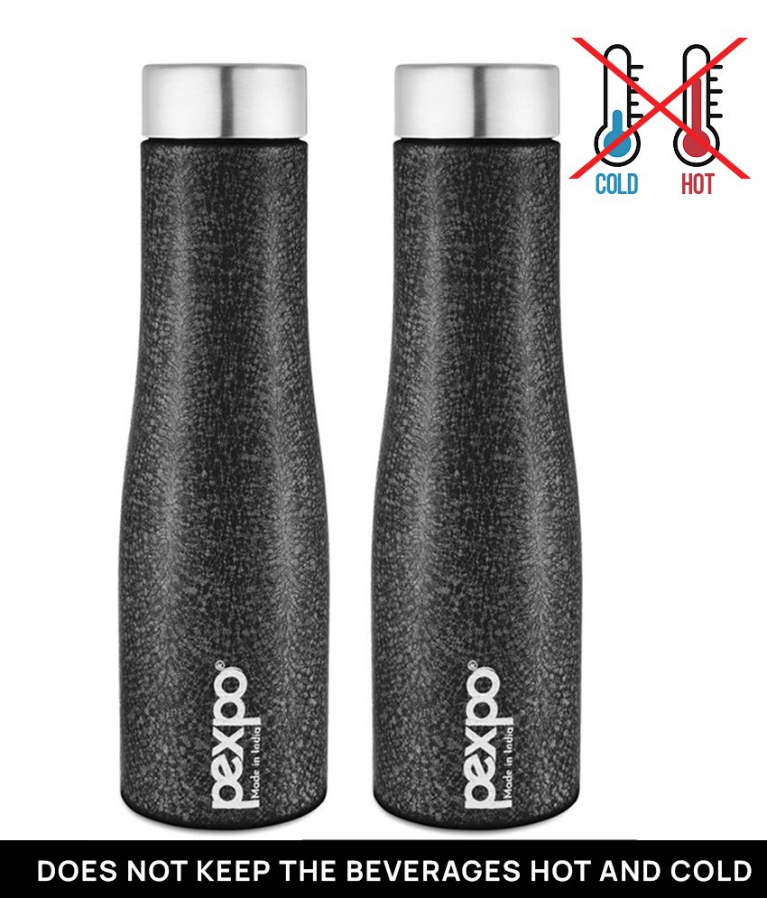     			PEXPO 1000 ml Stainless Steel Fridge Water Bottle (Set of 2, Black, Monaco)