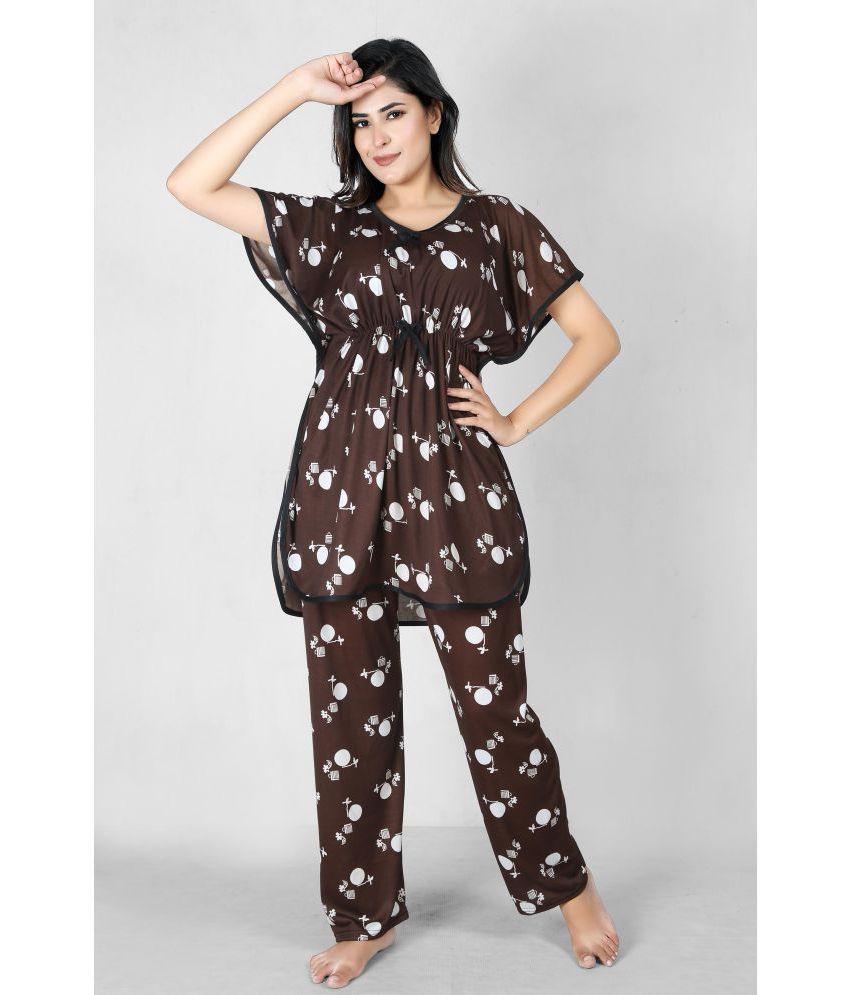     			RRIDHIMA - Brown Lycra Women's Nightwear Nightsuit Sets ( Pack of 1 )