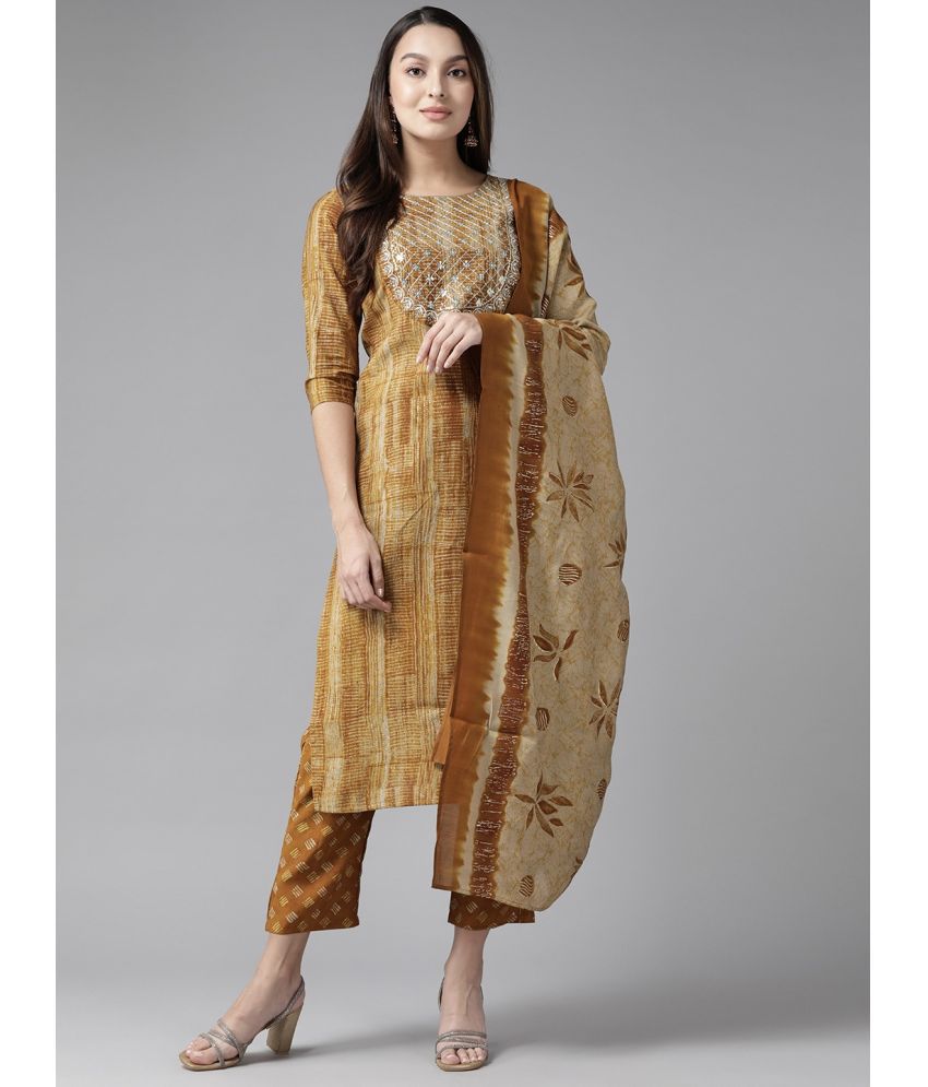     			Yufta - Mustard Straight Silk Blend Women's Stitched Salwar Suit ( Pack of 1 )
