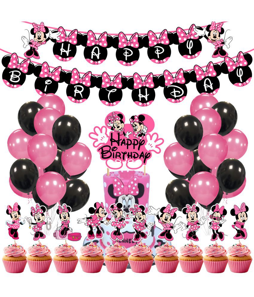     			Zyozi Minnie Mouse Party Decoration Set, Minnie Mouse Themed Party Kit Banner, Cake Topper, Cup Cake Topper and Balloon For Girls' Birthday Minnie Mouse Themed Baby Shower (Pack of 37)