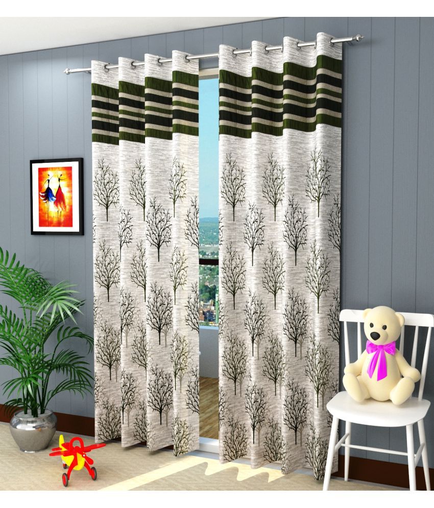     			Homefab India Nature Blackout Eyelet Window Curtain 5ft (Pack of 2) - Green