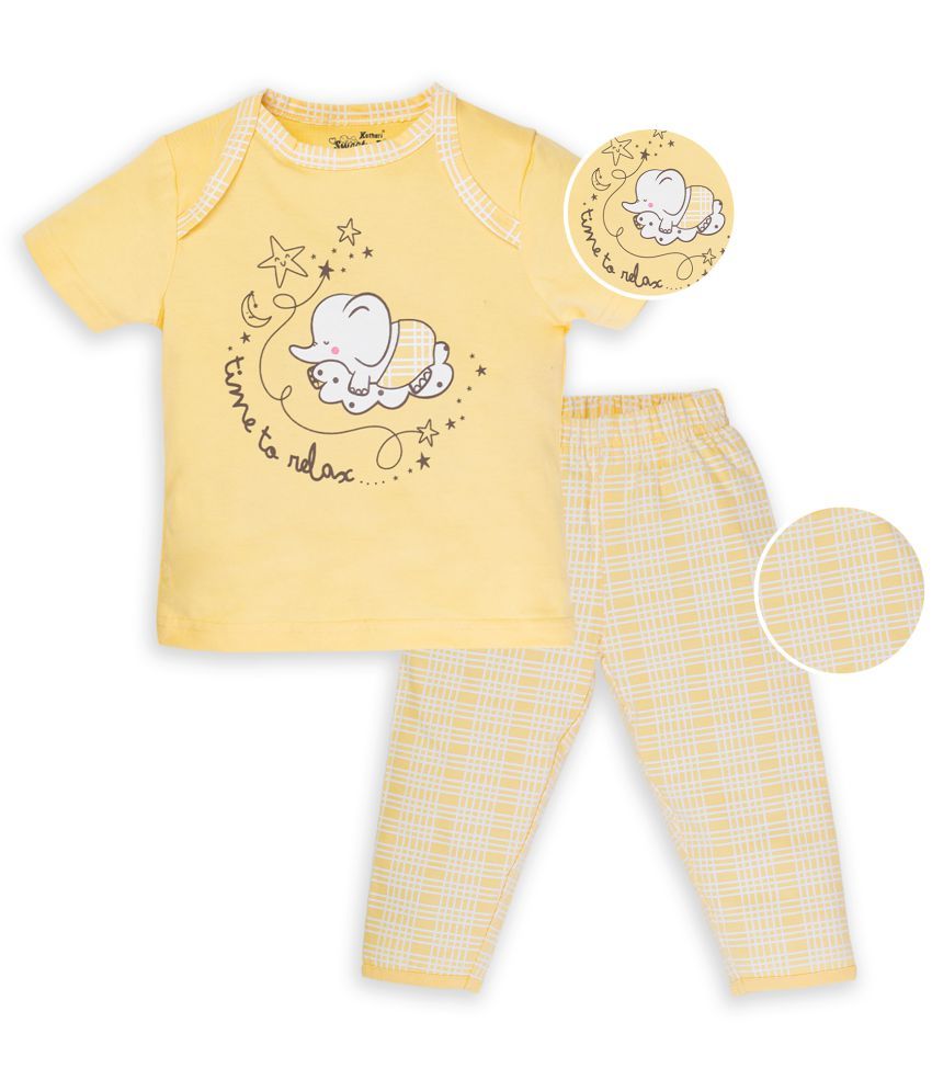     			Kidswear Sweety Pie Gold By Kothari Baby Boys 100 % Cotton Single Jersey Printed  Nightsuit In Yellow Color