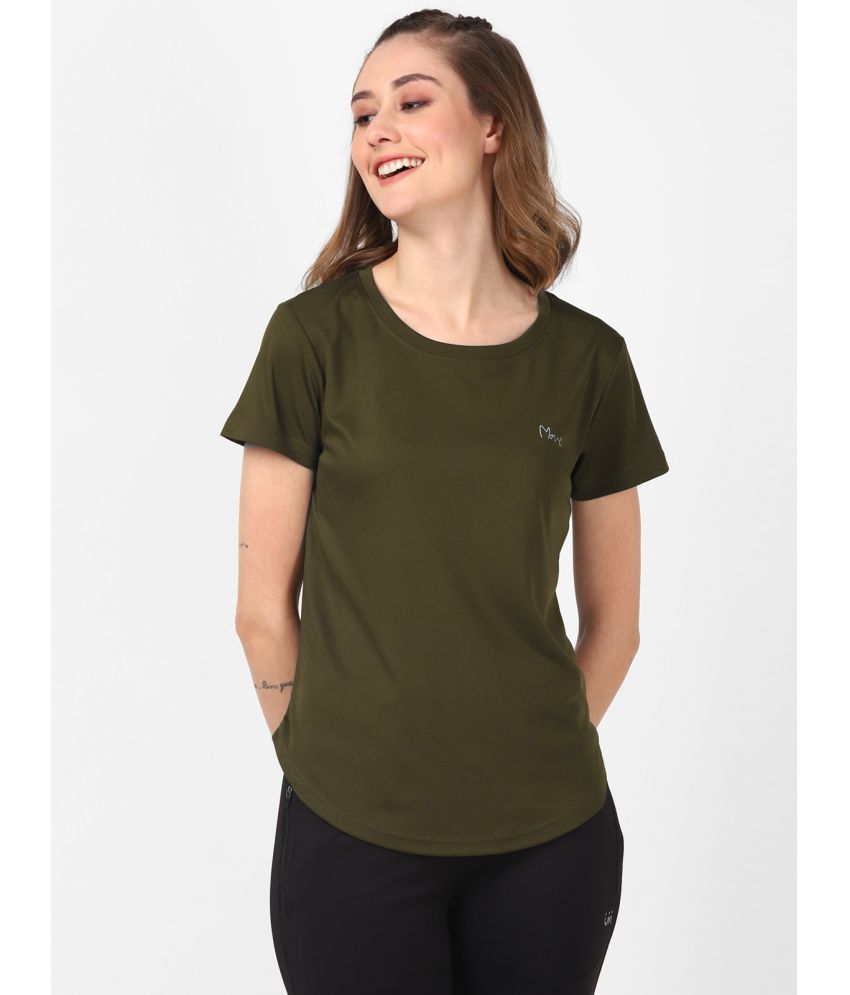 UrbanMark Women Round Neck Solid Cap Sleeves Sports T-Shirt -Olive