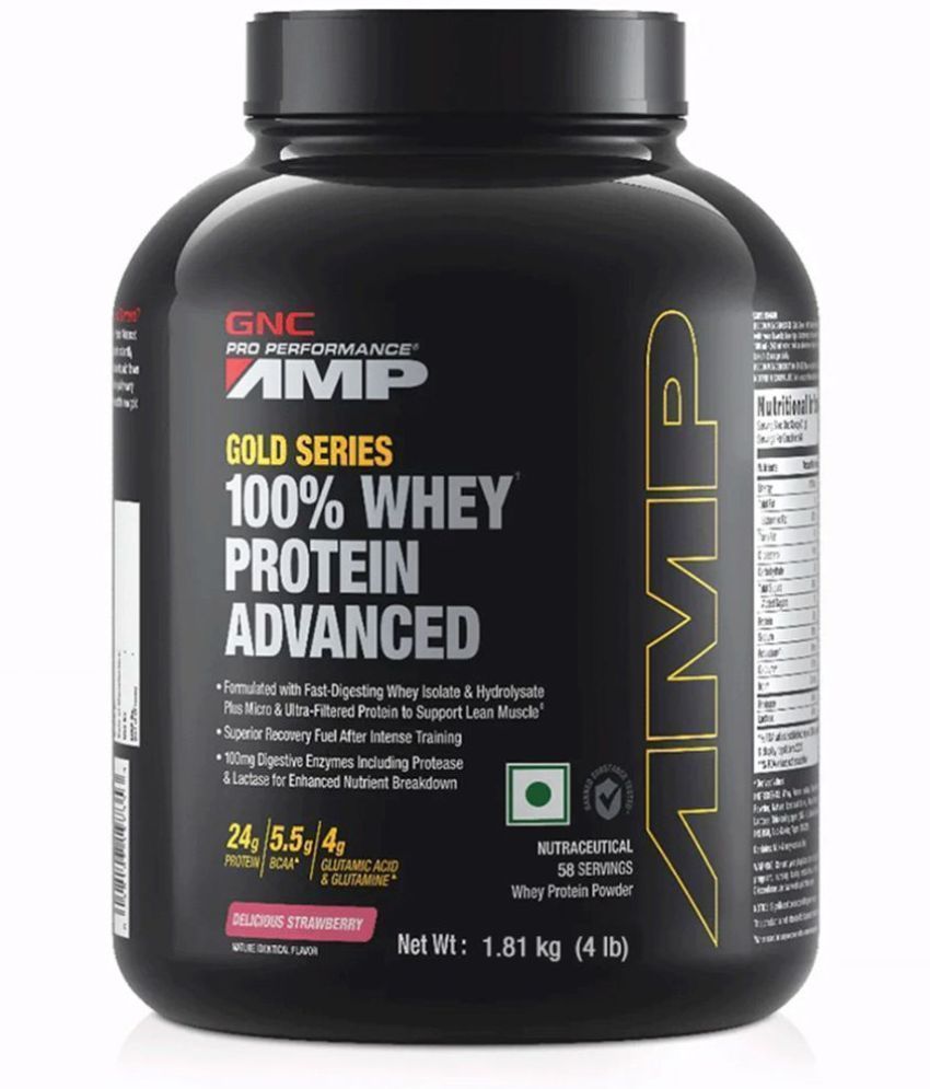     			GNC AMP Gold Series 100% Whey Protein Advanced- Delicious Strawberry | 4 lbs