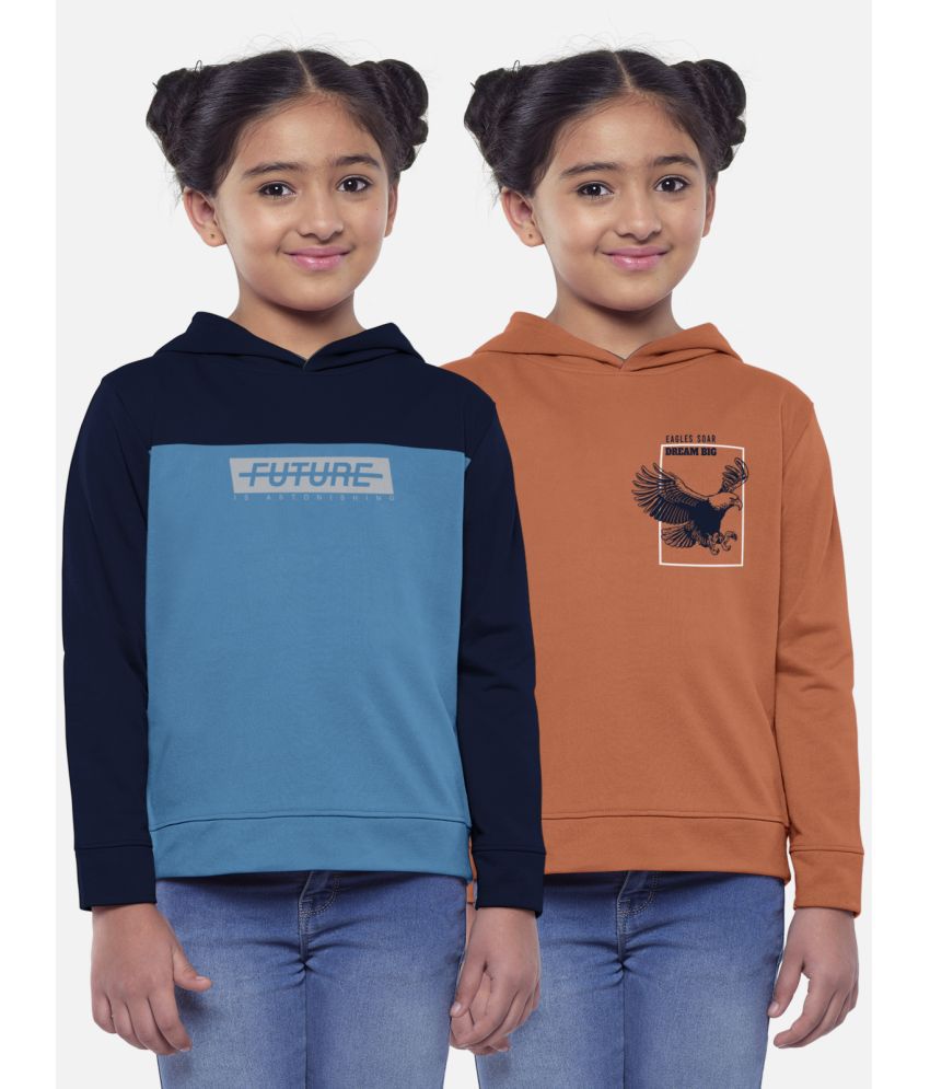     			HELLCAT Multicolor Trendy Printed Full Sleeve Hooded Sweatshirt for Girls - Pack of 2