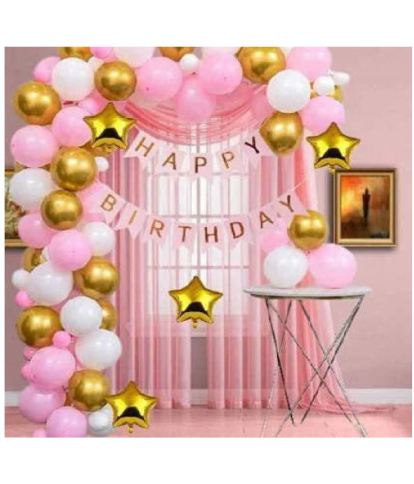     			Jolly Party  Happy Birthday Balloons Decoration Kit items 47 Pcs , golden star balloons, Banner & Latex Metallic