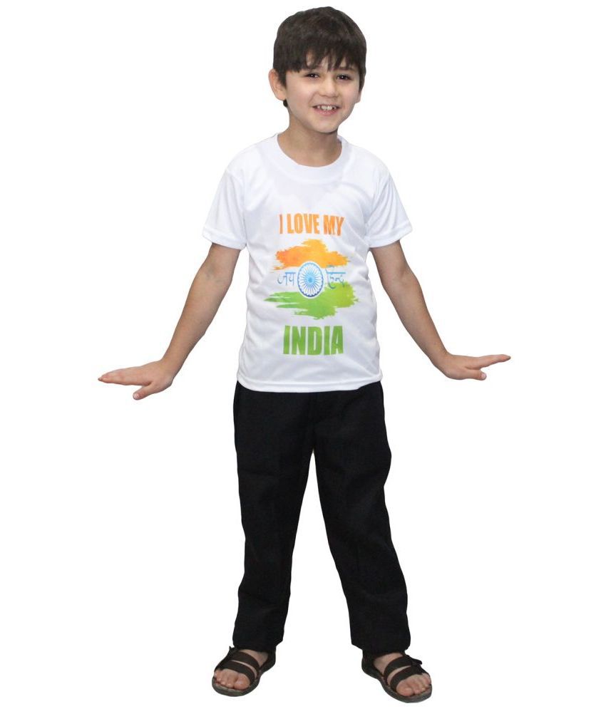     			Kaku Fancy Dresses I Love My India Printed White T-Shirt for Independence Day/Republic Day, 5-6 Years, for Boys and Girls