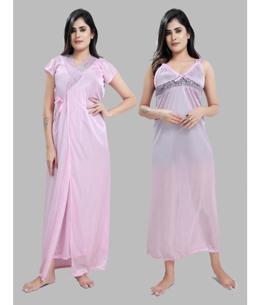     			RRIDHIMA - Pink Satin Women's Nightwear Nighty & Night Gowns ( Pack of 1 )