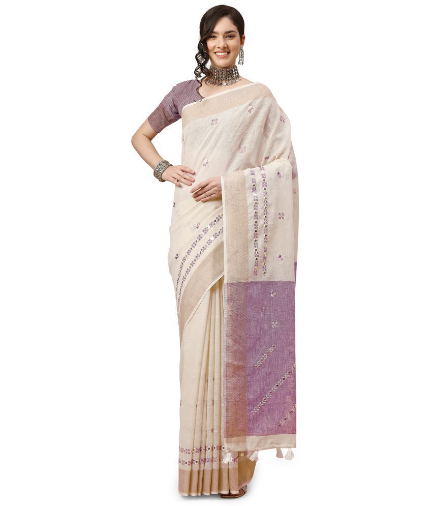     			Rekha Maniyar - Purple Linen Saree With Blouse Piece ( Pack of 1 )