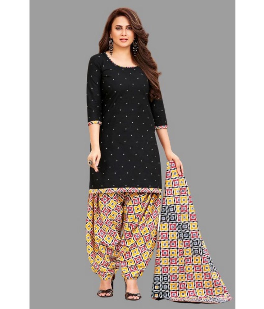     			shree jeenmata collection - Unstitched Black Cotton Dress Material ( Pack of 1 )