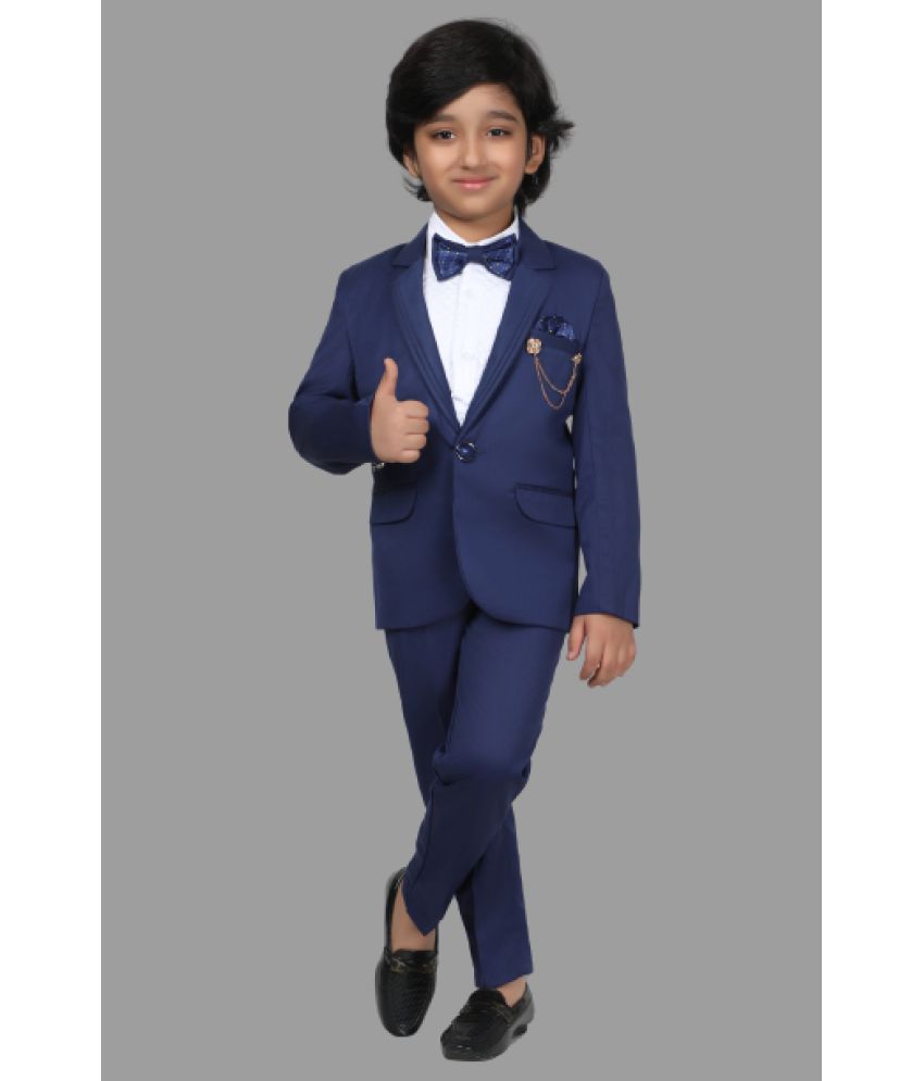 DKGF Fashion - Navy Polyester Boys 3 Piece Suit ( Pack of 1 )