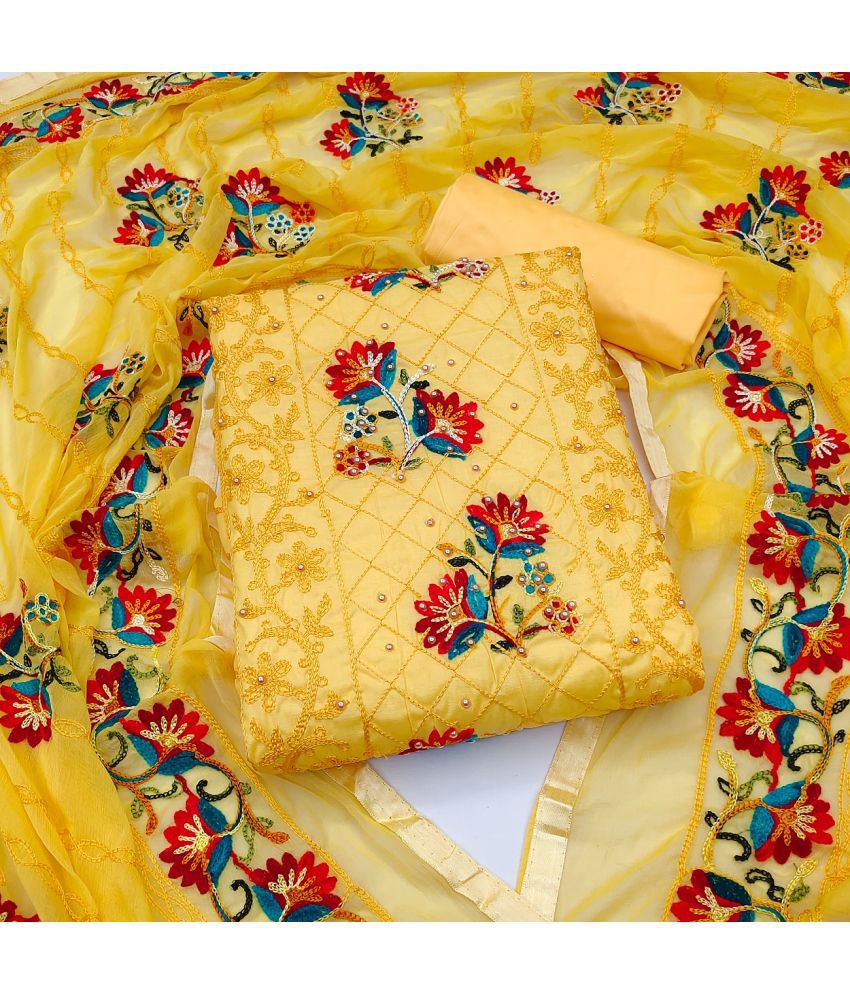     			Gazal Fashions - Unstitched Yellow Cotton Dress Material ( Pack of 1 )