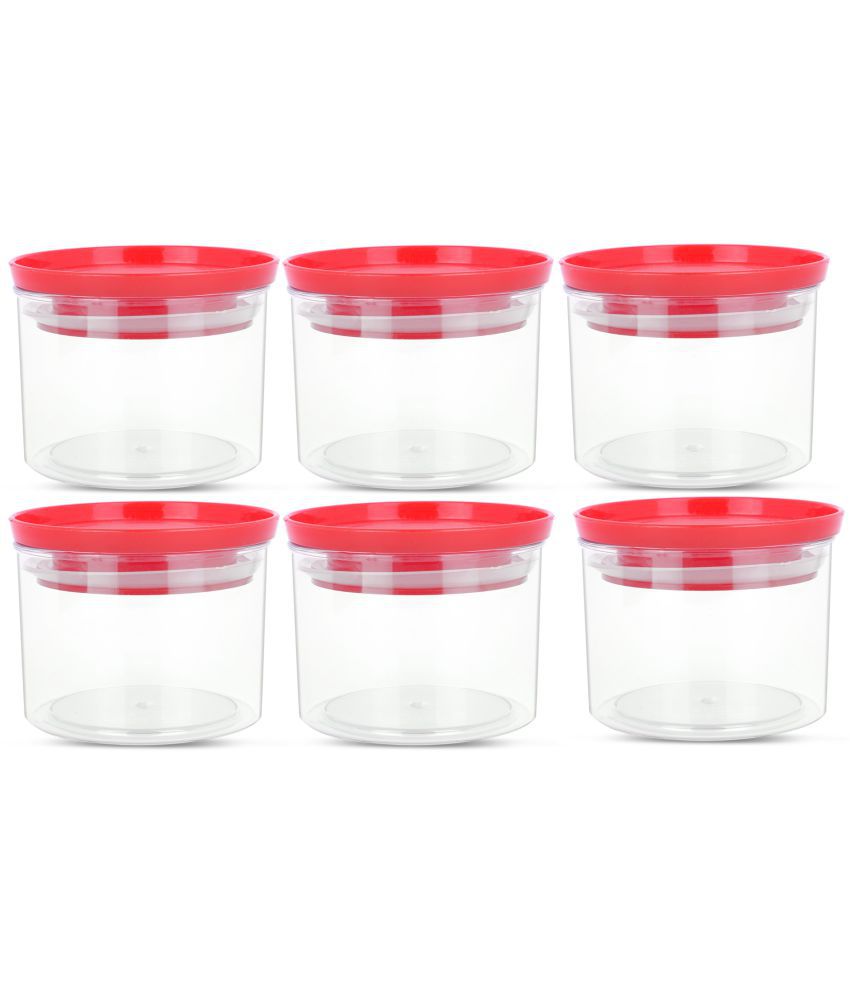     			HomePro - Round Container | Airtight | Silicone Cap | Red | Plastic Utility Container | Set of 6 - 500 ml