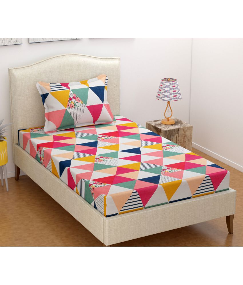     			Homefab India - Multicolor Microfiber Single Bedsheet with 1 Pillow Cover