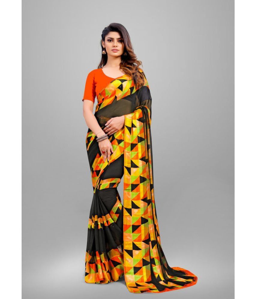     			Sanwariya Silks - Yellow Georgette Saree With Blouse Piece ( Pack of 1 )