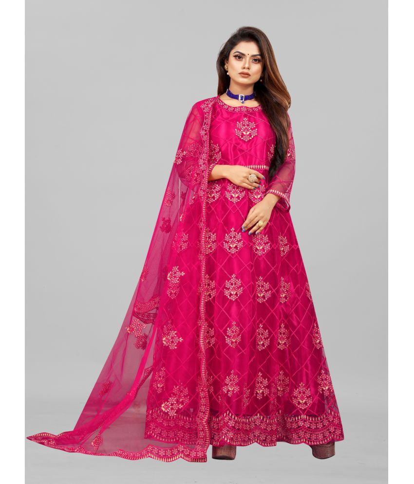     			Apnisha - Pink Anarkali Net Women's Semi Stitched Ethnic Gown ( Pack of 1 )
