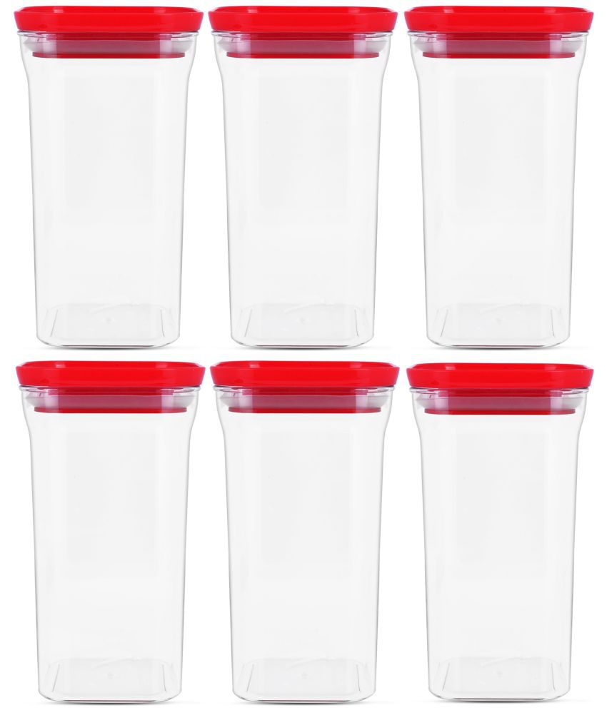     			HomePro - Square Container | Airtight | Silicone Cap | Red | Plastic Utility Container | Set of 6 - 1100 ml