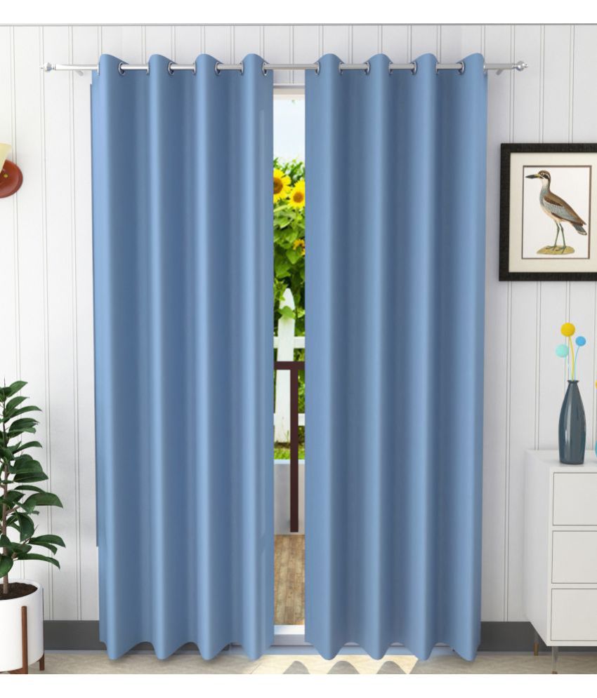     			Homefab India Solid Blackout Eyelet Door Curtain 7ft (Pack of 2) - Blue