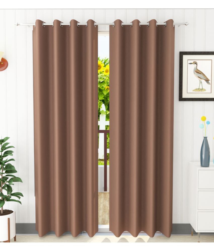     			Homefab India Solid Blackout Eyelet Door Curtain 7ft (Pack of 2) - Brown