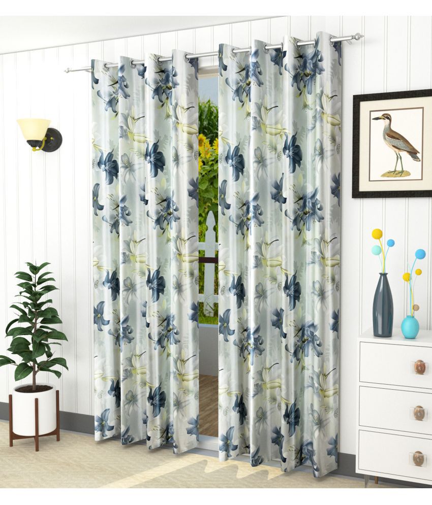     			Homefab India Floral Blackout Eyelet Window Curtain 5ft (Pack of 2) - Light Grey