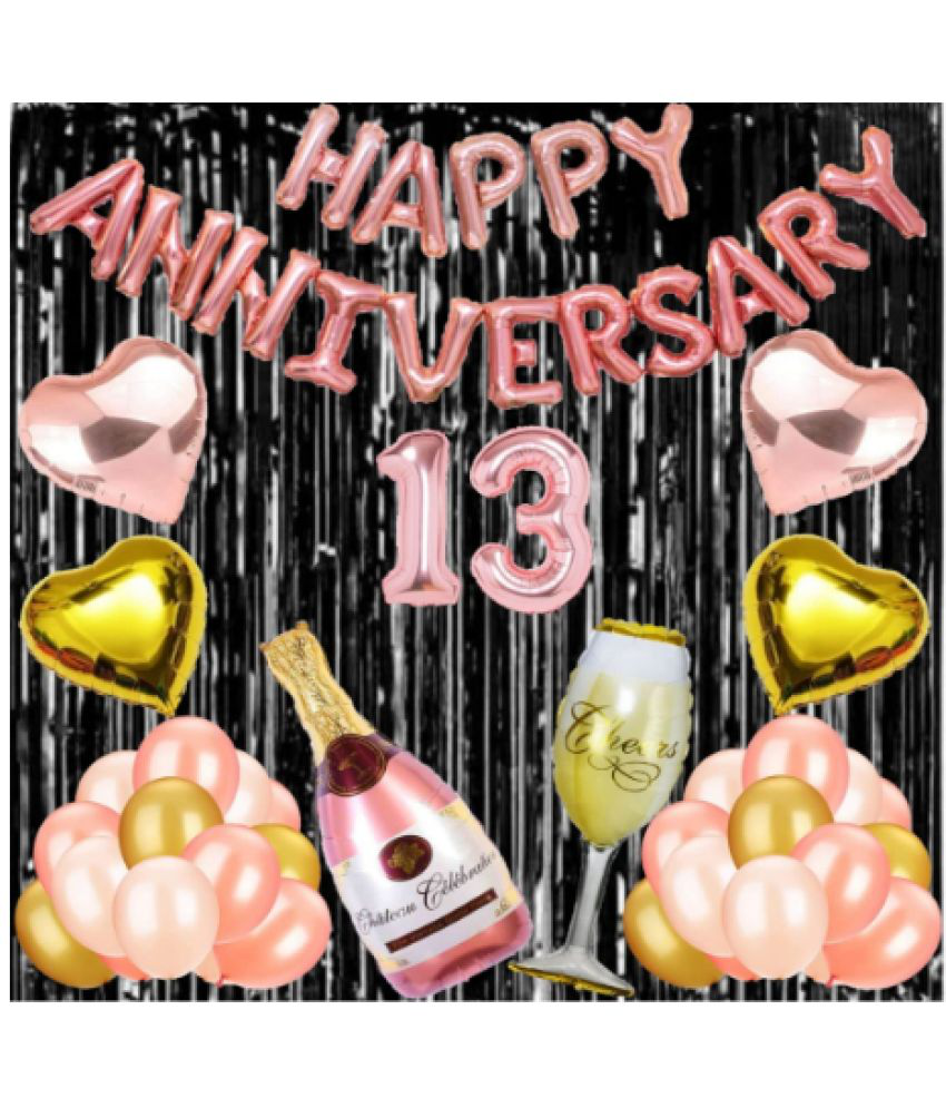     			Jolly Party  13 Rose Gold Foil Balloons with Happy Anniversary Decoration Items ( Pack of 55)