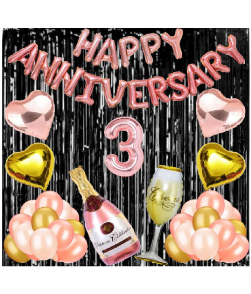     			Jolly Party  3 Rose Gold Foil Balloons with Happy Anniversary Decoration Items ( Pack of 55)