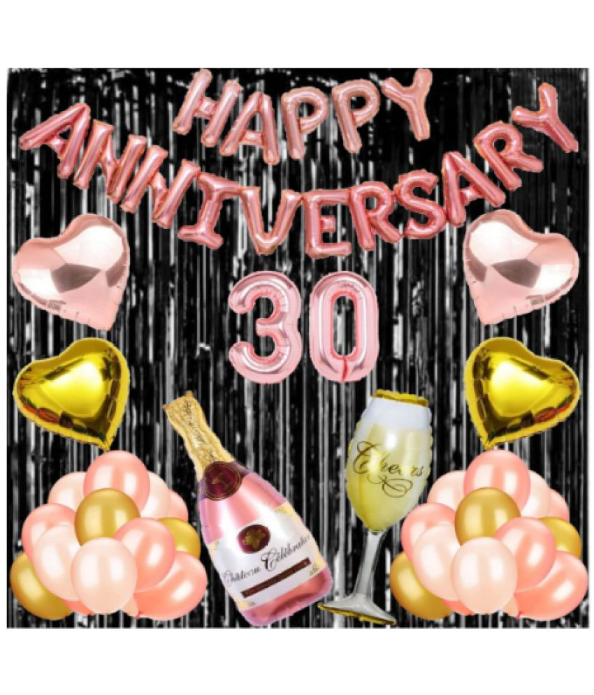     			Jolly Party  30 Rose Gold Foil Balloons with Happy Anniversary Decoration Items ( Pack of 55)