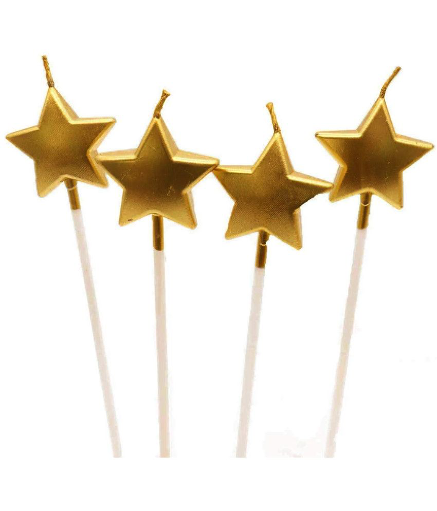 Jolly Party  Birthday Party Decoration Star Candle Gold Big Cake Decoration Candles Golden Theme Candle (Set of 4)